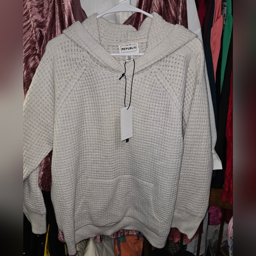 NWT FOR THE REPUBLIC 1X HOODED PULLOVER SWEATER